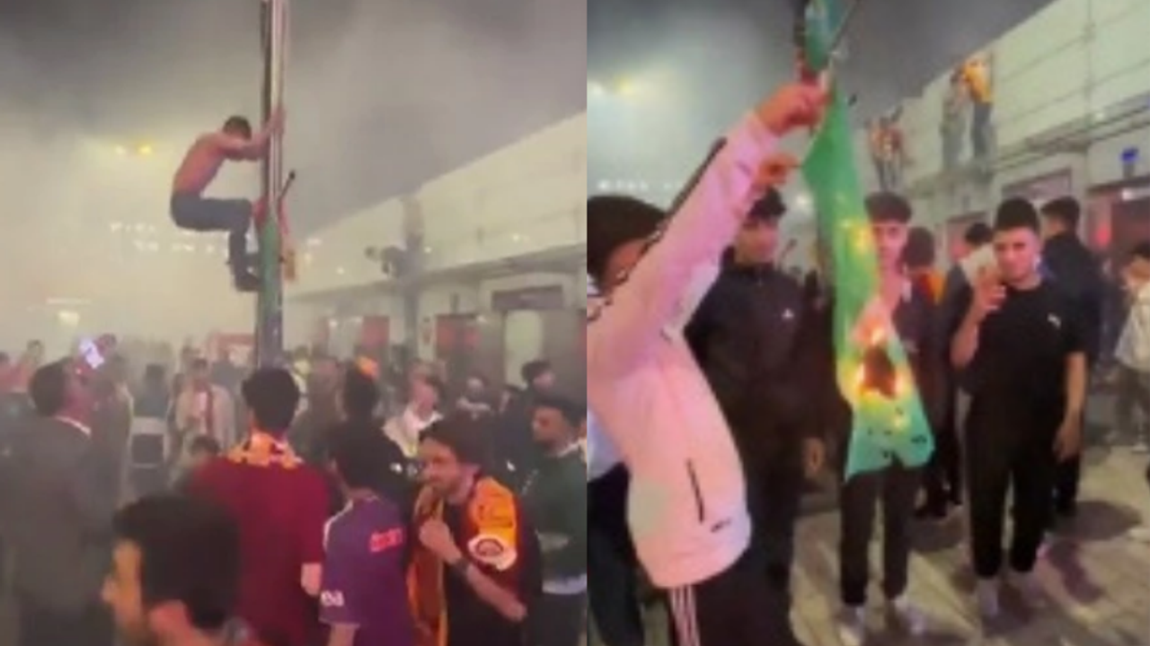 Galatasaray'ın şampiyonluk kutlamalarında HÜDA PAR gerginliği! Yakmaya çalışınca ortalık karıştı!