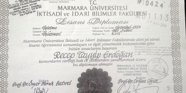 Erdoğan'ın diplomasını aslı olmadan onaylatan notere uyarı