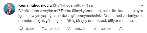 Kılıçdaroğlu, Erdoğan'ın 25 kanalda ortak yayına çıkmasını eleştirdi